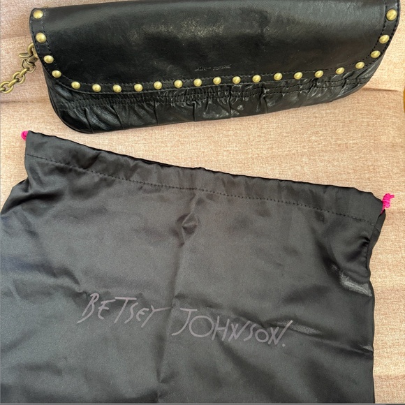 BETSEY JOHNSON Black Leather Studded Clutch Wristlet - Picture 4 of 7
